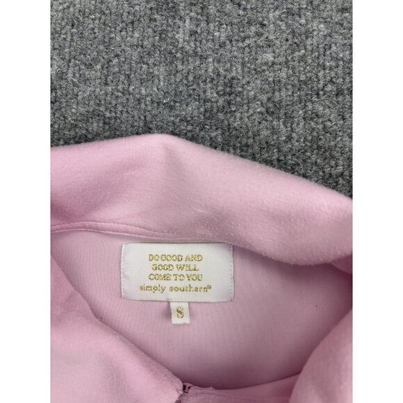Simply Southern Sweatshirt Vest Womens Small Pink Quarter Zip Collared Pockets - Picture 2 of 4
